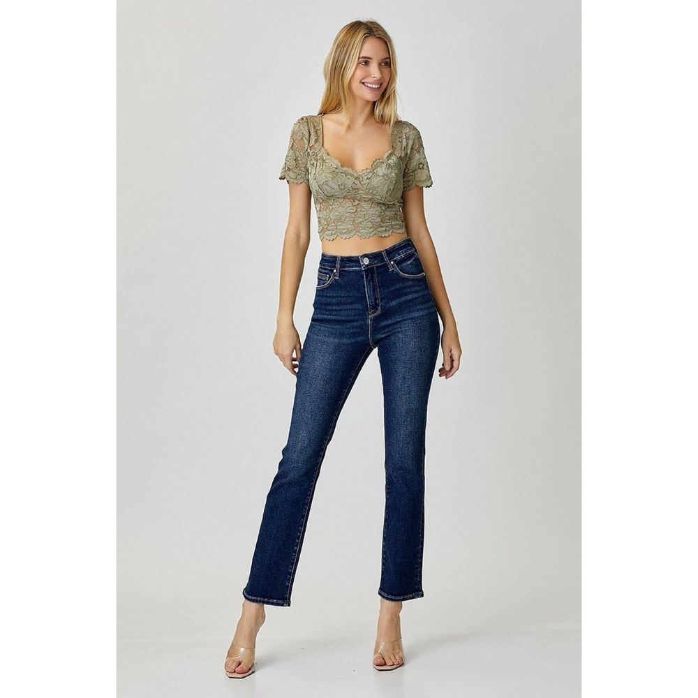 Risen Jeans High Rise Ankle Slim Straight Jeans Size 11 NWT Dark Wash Stretch